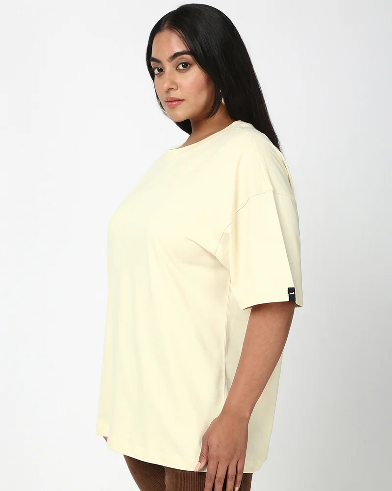 بيواكوف Women's Beige Oversized Plus Size T-shirt